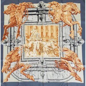 NU RARE Hermes silk scarf [LA FONTAINE DE BARTHOLDI] 90 by 90